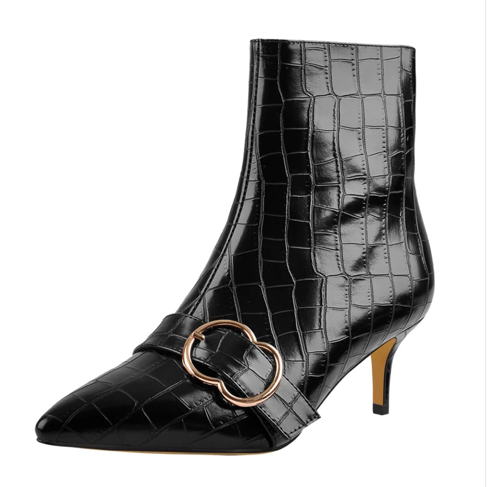 Onlymaker Pointed Toe Stone Pattern Kitten Heel Single Strap Booties EU 42/US 11